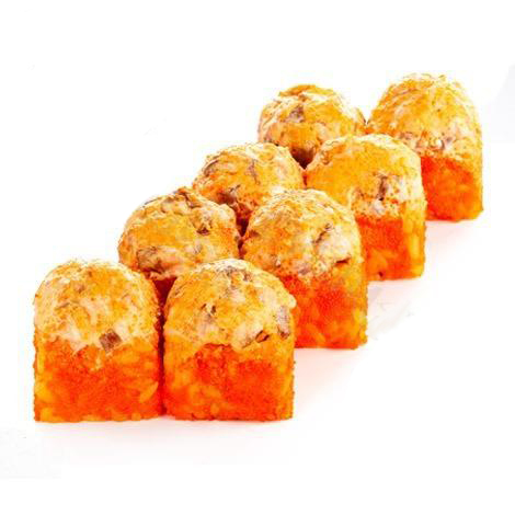 Хонсю (8шт/265гр)259руб (рис,нори,лосось, снежный краб,сыр моцарелла, тобико,огурец,острый соус)