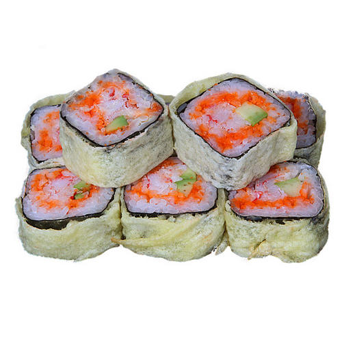 С Крабом (8шт/250гр) 229руб (рис, нори,снежный краб,сливочный сыр,тобико,огурец,кляр,сухари)