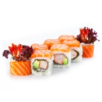 Эби темпура (8шт/220гр)209руб (рис, нори,креветка в кляре,авокадо ,лист салата,острый соус,лосось)