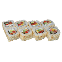 Греческий (8шт/220гр)209руб (рис,нори,помидор,огурец, лист салата,болгарский перец,кунжут)