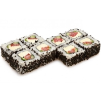 Хакайдо (8шт/220гр)209руб (рис, нори,сливочный сыр,копченый лосось,огурец,кунжут)