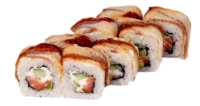 Канада (8шт/220гр)209руб (рис, нори,сливочный сыр, лосось,огурец,авокадо,угорь,кунжут)