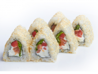 Пирамида в кунжуте(8шт/220гр)209руб (рис, нори,лист салата,сливочный сыр,лосось,кунжут)